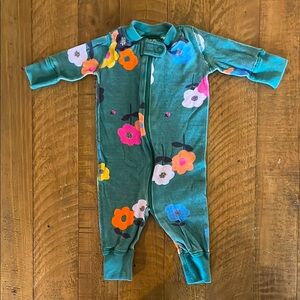 Hanna Andersson 100% Organic Cotton Green Floral Kids One Piece Sleeper
